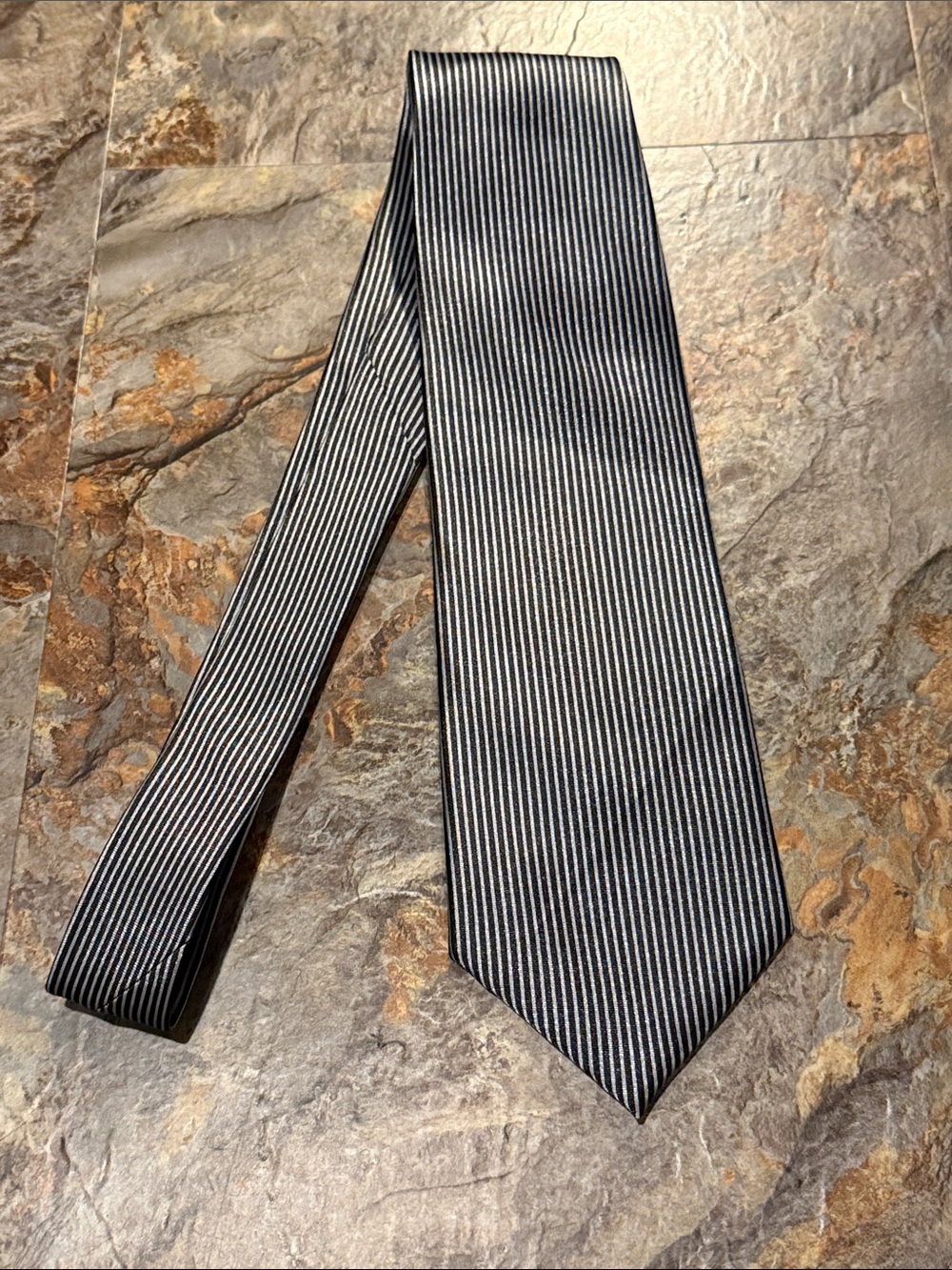 Men's Black and Silver Striped Dress Tie - Classic Formal Accessory